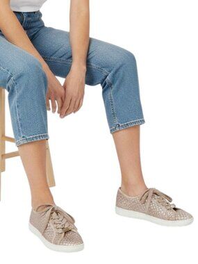 Bebe Sport Dorey Woven Metallic Glitter Rose Gold Lace Up Sneakers Women Size 9